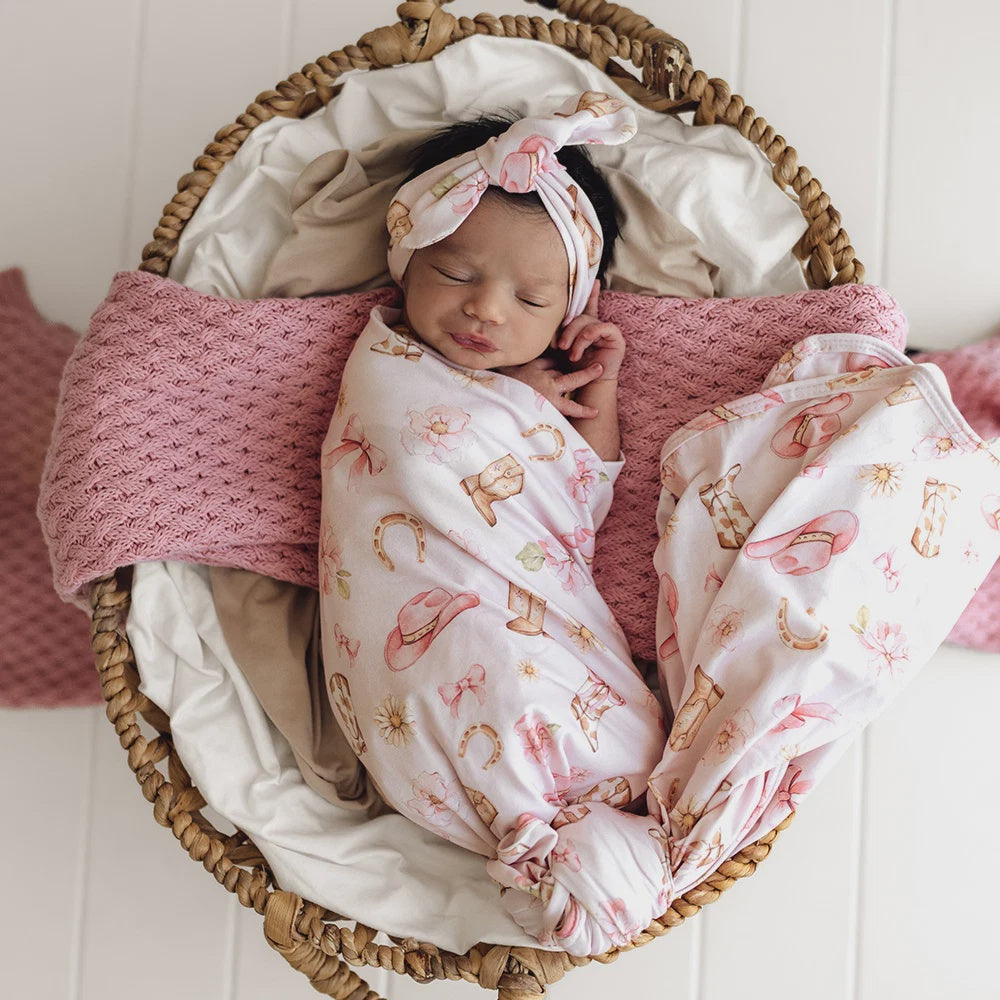 Boots & Bows Organic Jersey Wrap & Topknot Set - Snuggle Hunny