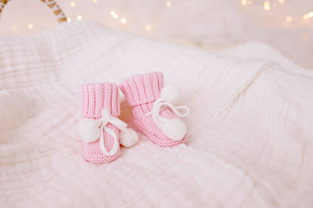 Blush Scallop Edge Pom Pom Booties