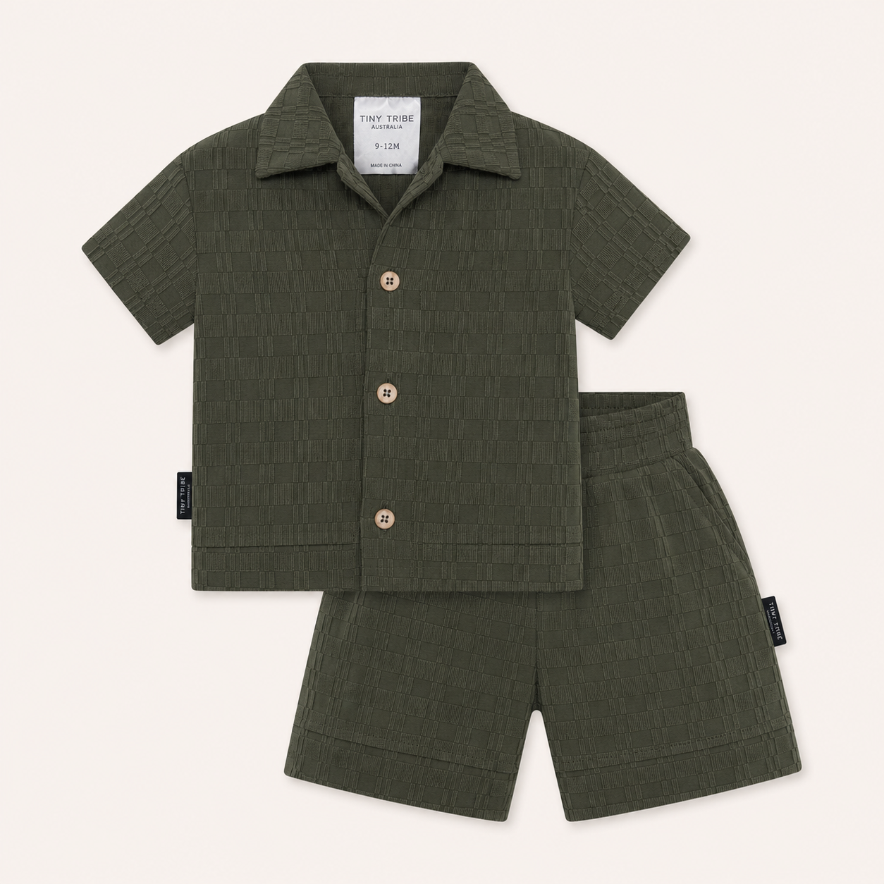 Tiny Tribe Olive Textured Shirt & Shorts Sets