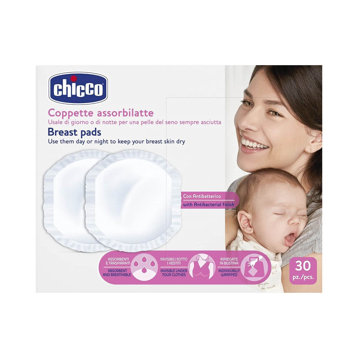 Chicco Breast Pads: Antibacterial - 30Pk