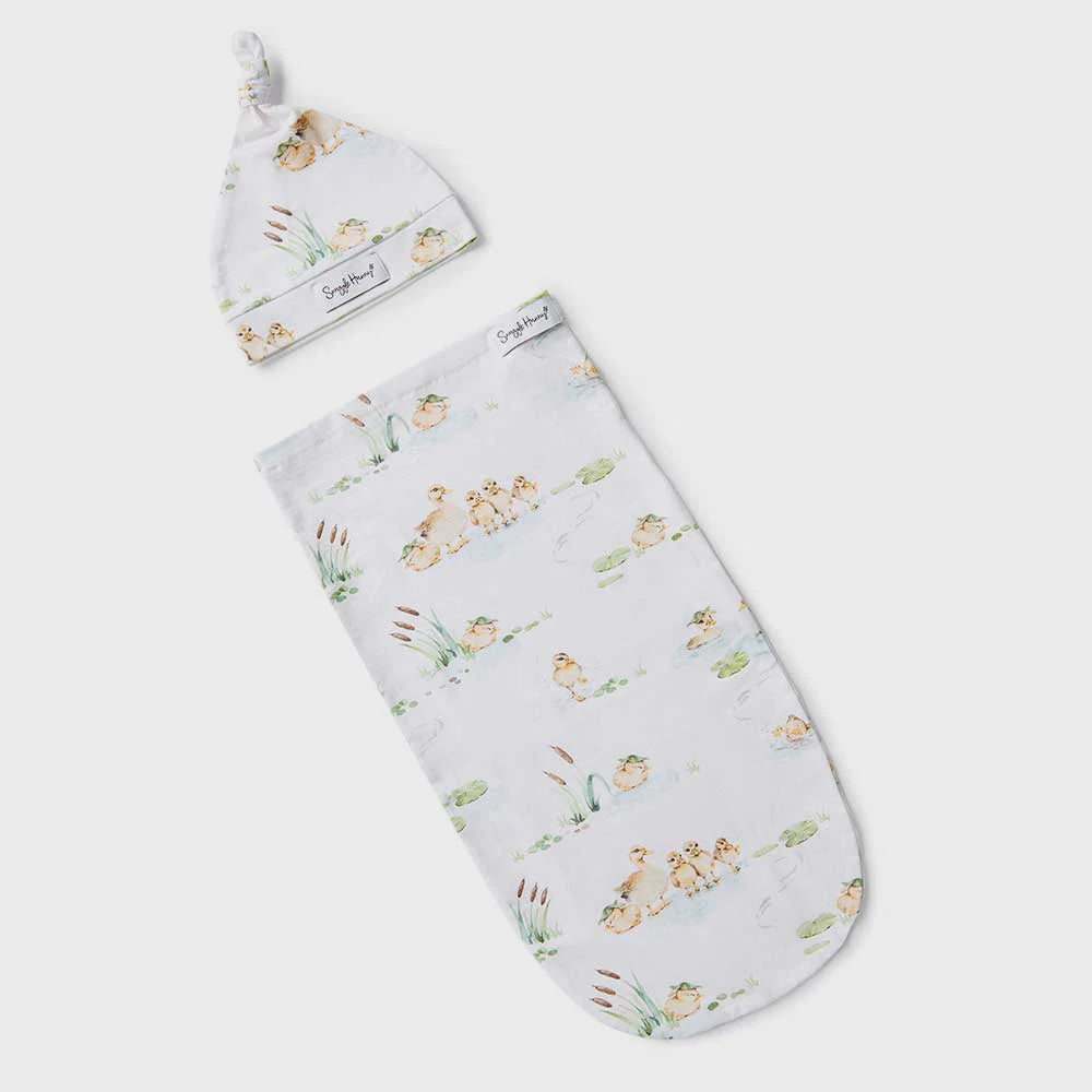 Duck Pond I Organic Snuggle Swaddle & Beanie Set