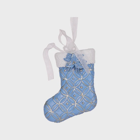 Blue And White Stocking Christmas Tree Ornament - Holly & Ivy