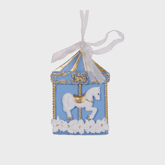 Blue And White Carousel Hanging Christmas  Tree Ornament - Holly & Ivy