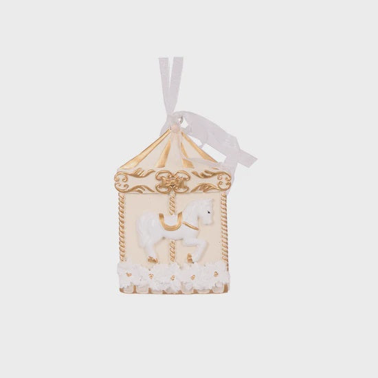 Ivory And Gold Carousel Hanging Christmas Tree Ornament - Holly & Ivy