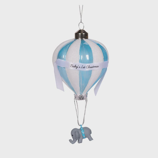 Blue Baby's 1st Christmas - Hot Air Balloon Tree Ornament - Holly & Ivy