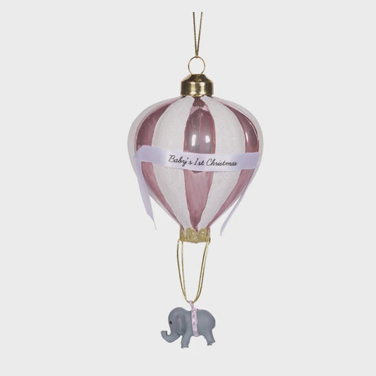 Pink Baby's 1st Christmas - Hot Air Balloon Tree Ornament - Holly & Ivy