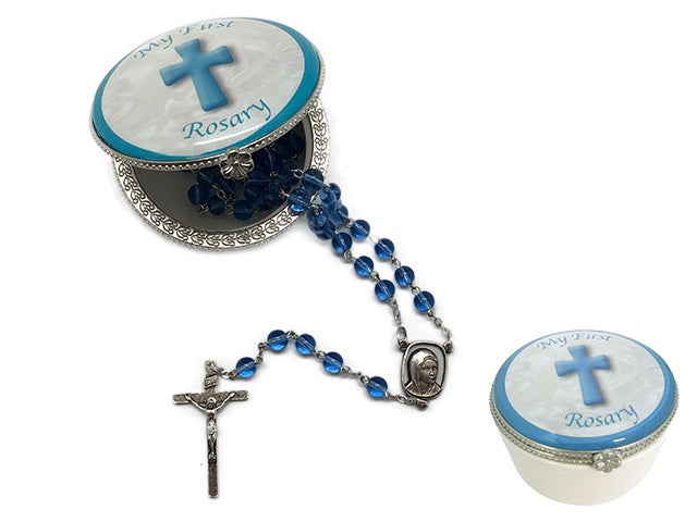 Blue - First Rosary In Porcelain Box