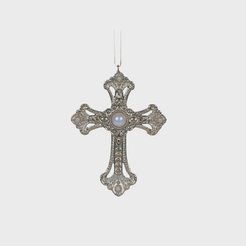 Embellished Gold Cross Hanging Christmas Tree Ornament 10cm - Holly & Ivy