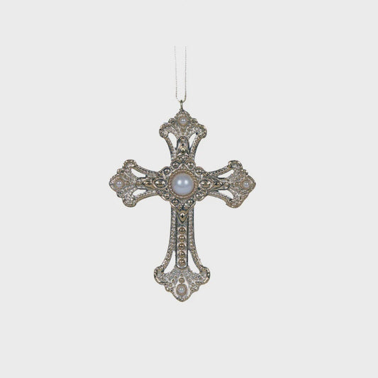 Embellished Gold Cross Hanging Christmas Tree Ornament 10cm - Holly & Ivy