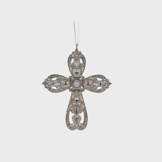 Adorned Gold Cross Hanging Christmas Tree Ornament 10cm - Holly & Ivy