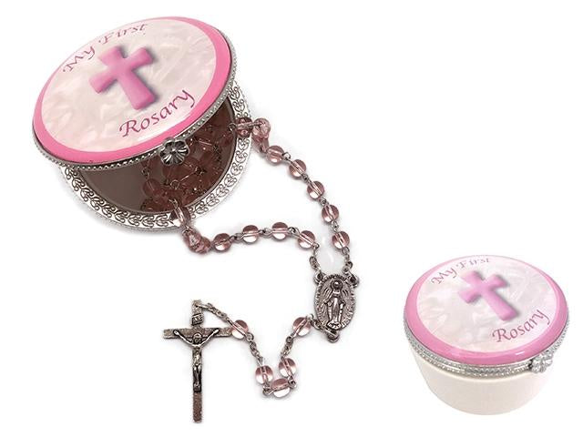 First Rosary In Porcelain Box - Pink