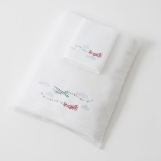 Flying High | Baby Bath Towel & Face Washer In Organza Bag