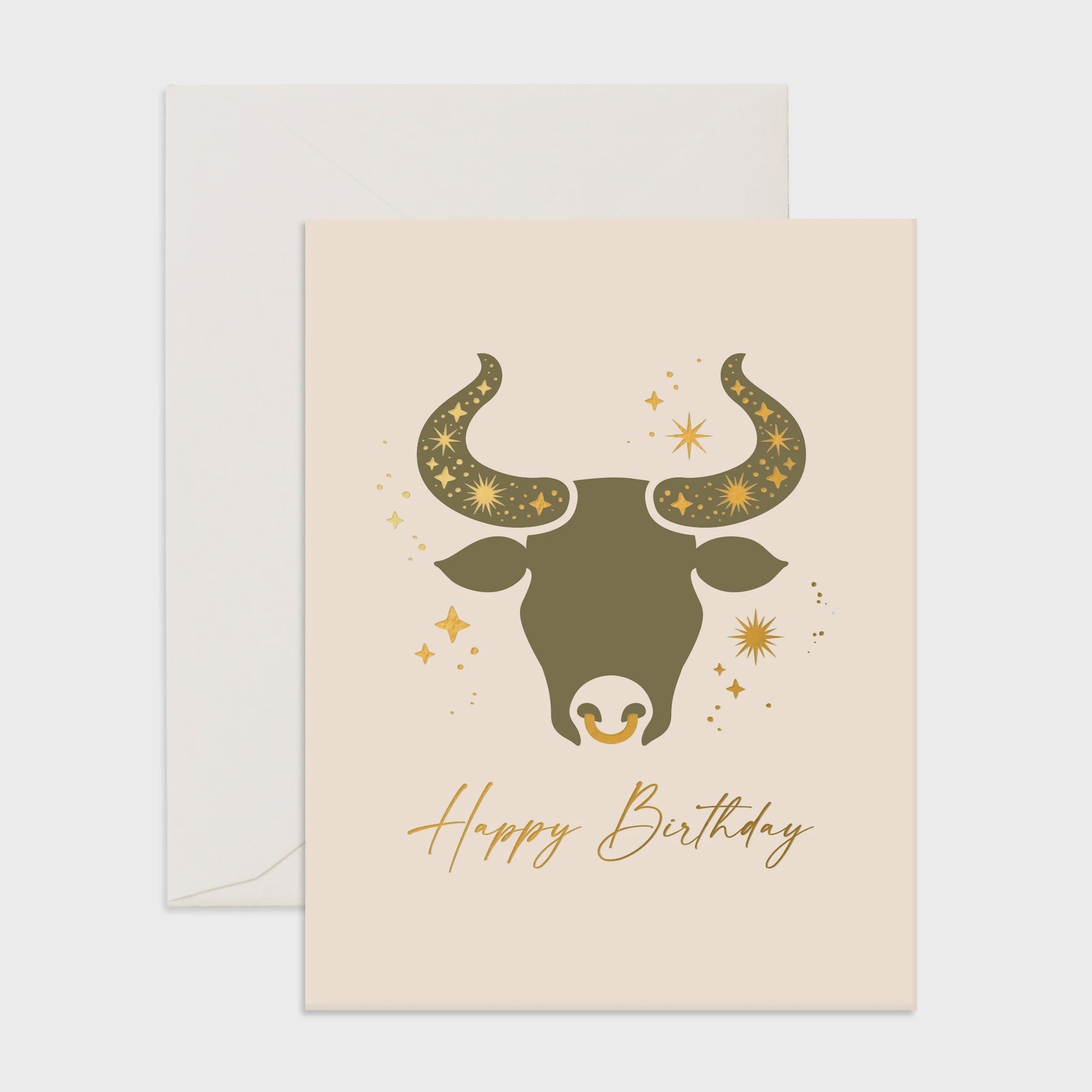 Happy Birthday - Taurus Greeting Card by Fox & Fallow, featuring gold metallic foil details. Size: 108x140mm / 4.25x5.5 inches.