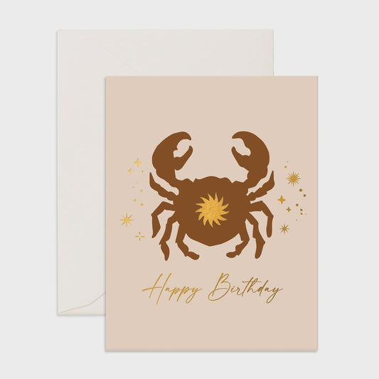 Happy BirthDay - Cancer Greeting Card by Fox & Fallow, featuring gold metallic foil stamp on warm white uncoated card stock. Size: 108x140mm / 4.25x5.5 inches.