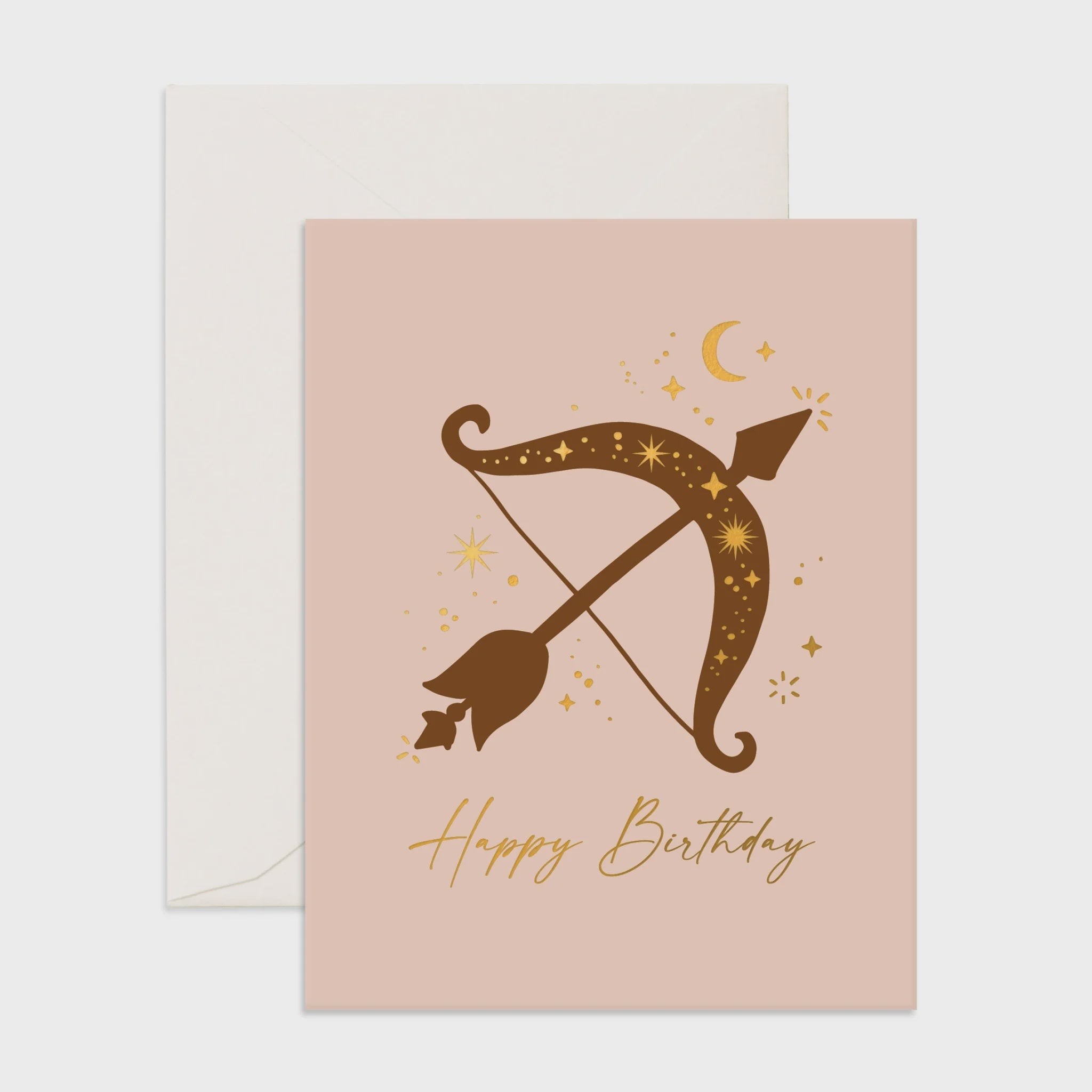 Sagittarius birthday greeting card with gold foil, blank interior, cream envelope, made in Australia