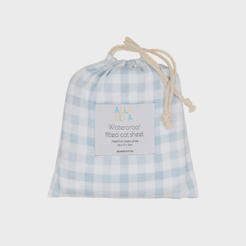 Gingham Blue - Waterproof Fitted Cot Sheet
