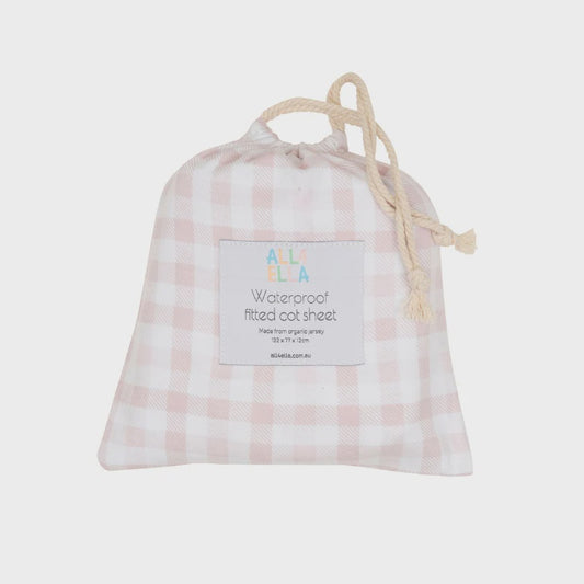 Gingham Pink - Waterproof Fitted Cot Sheet