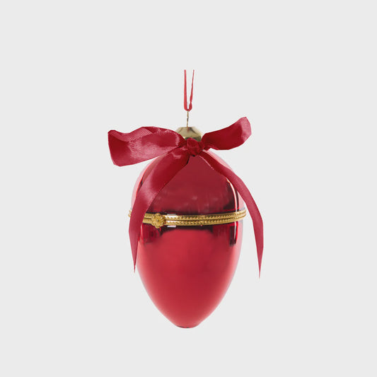 Glass Red Hanging Egg Box With Bow