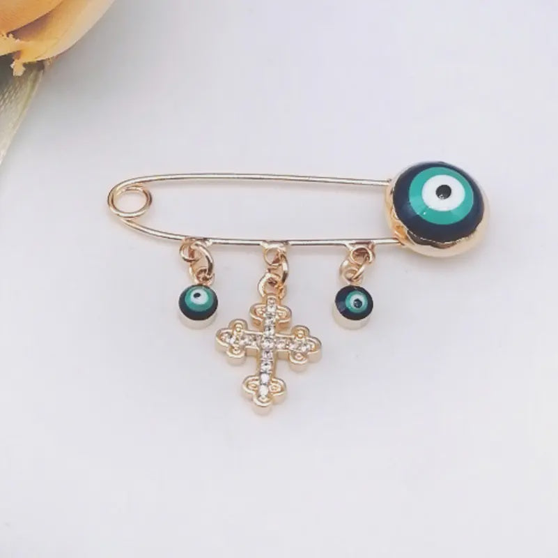 Gold Cross Charm - Large - Mati Evil Eye Pin