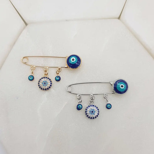 Gold Sparkle Flower Centre Mati Evil Eye Pin