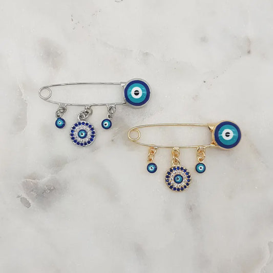 Gold Sparkle Mati Centre Evil Eye Pin