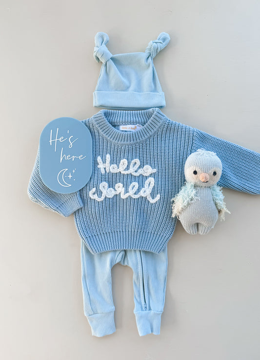 Hello World' - Blue - Chunky Knit Jumper