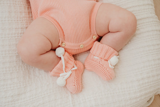 Peach Scallop Edge Pom Pom Booties