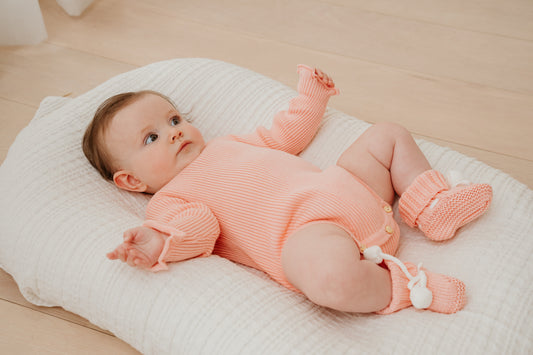 Peach Scallop Edge Pom Pom Booties