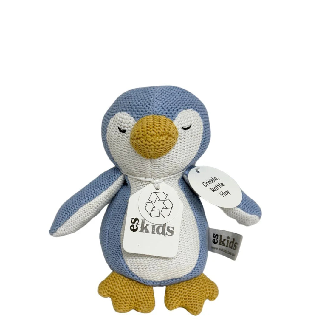 Blue | Knitted Penguin Rattle/Crinkler