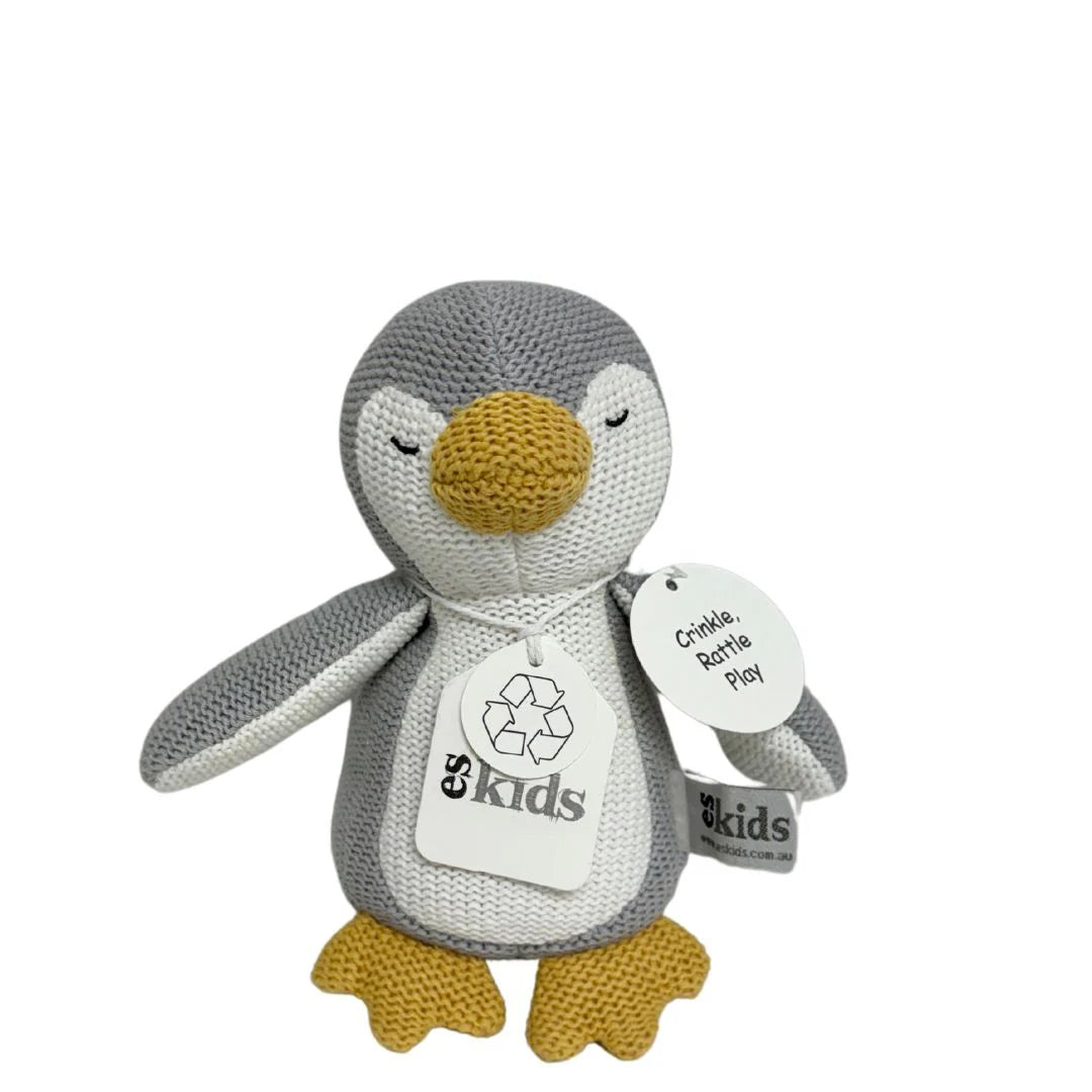 Grey | Knitted Penguin Rattle/Crinkler