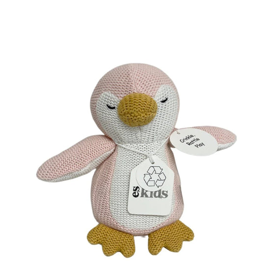 Pink | Knitted Penguin Rattle/Crinkler
