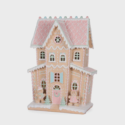 LED Piped Pastel Gingerbread Mansion