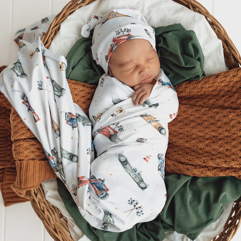 Little Racers Organic Jersey Wrap & Beanie Set - Snuggle Hunny