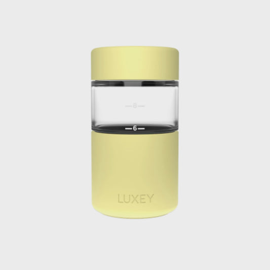 SUNSHINE - Cream color 12oz Reusable Coffee Cup by Luxey, featuring non-slip silicone base and durable borosilicate glass, perfect for all coffee moments.