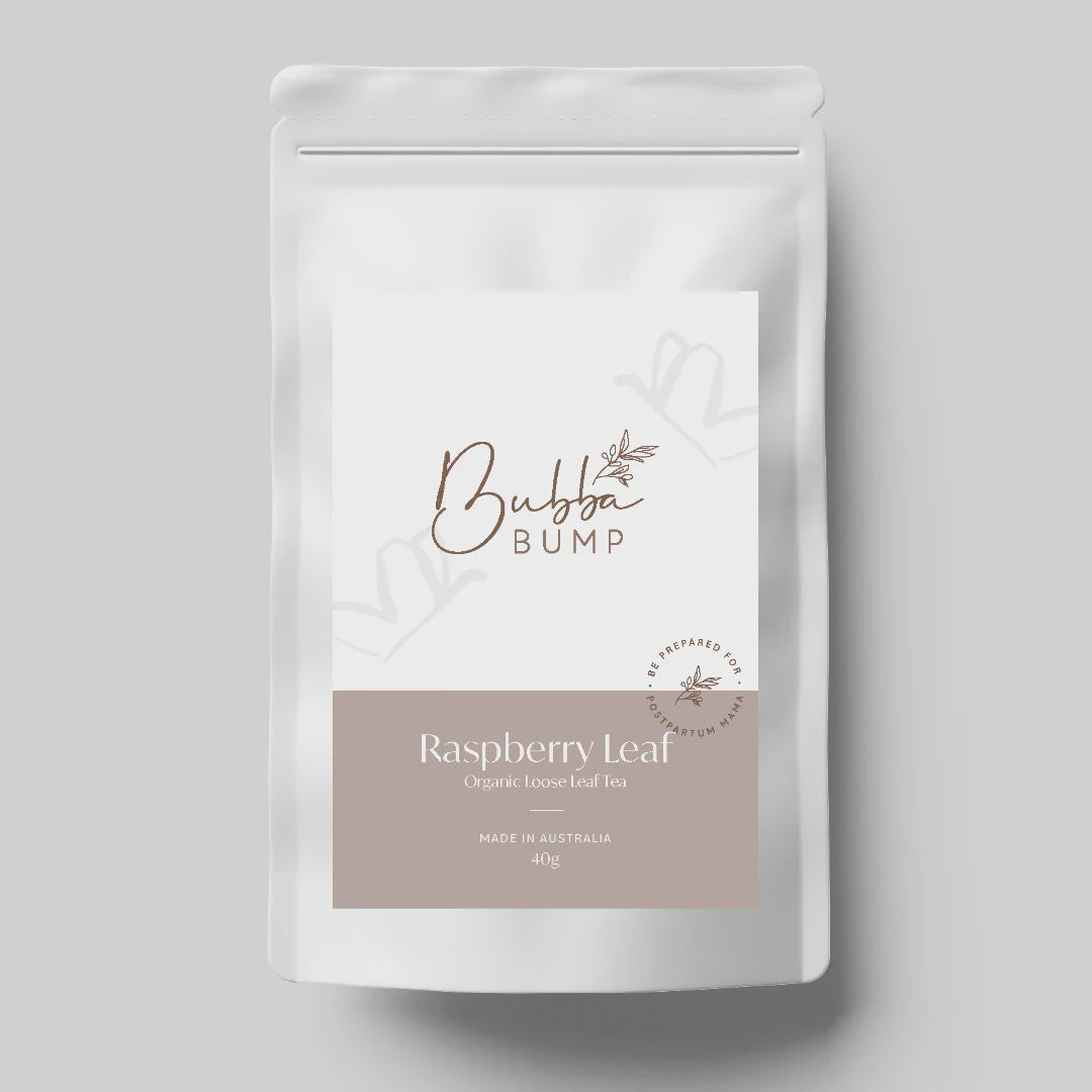 Organic Loose Red Raspberry Leaf Tea, 40g, strengthens uterine muscle, supports childbirth preparation, and aids breastmilk supply.