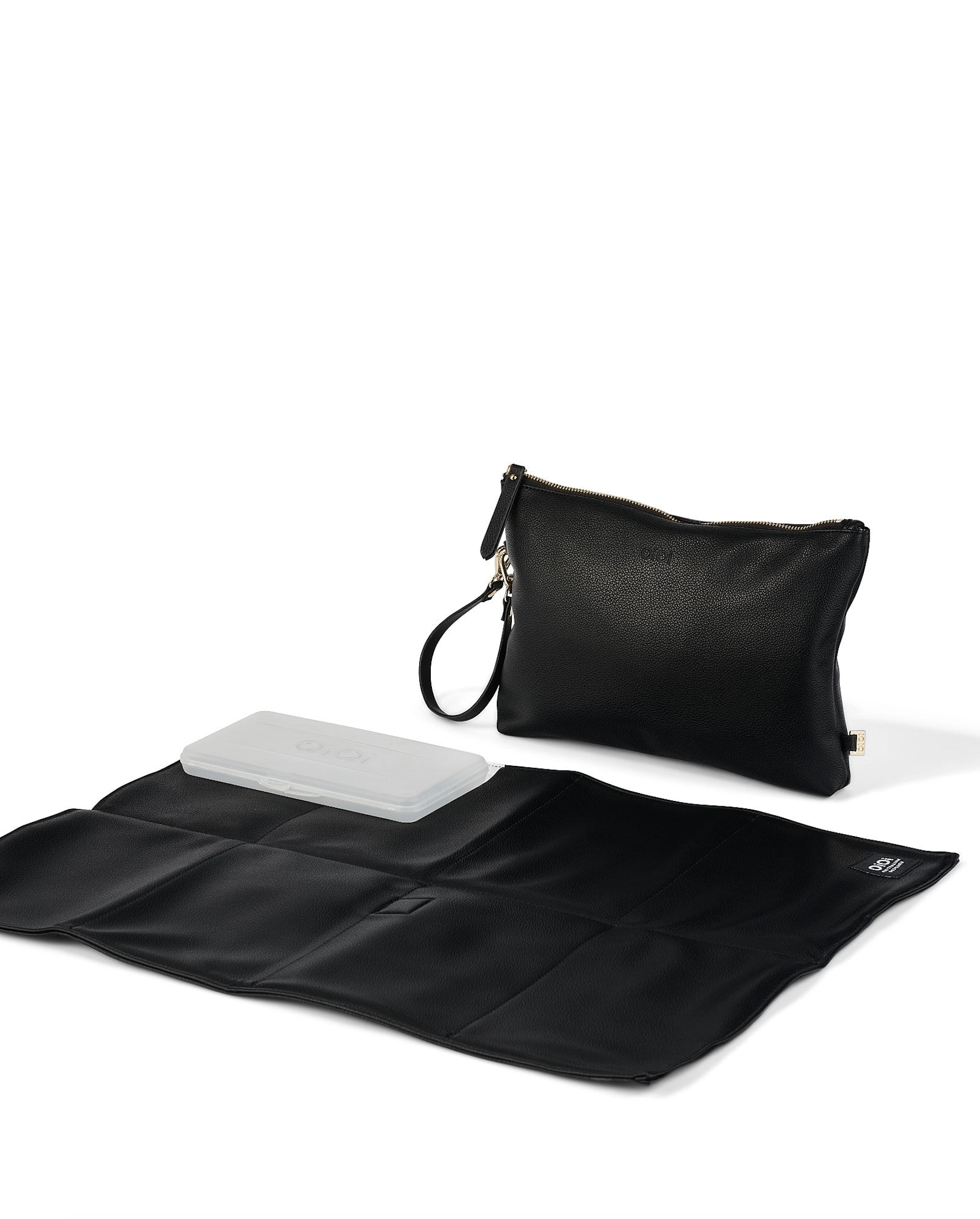 Nappy Changing Pouch - Black Vegan Leather - OiOi