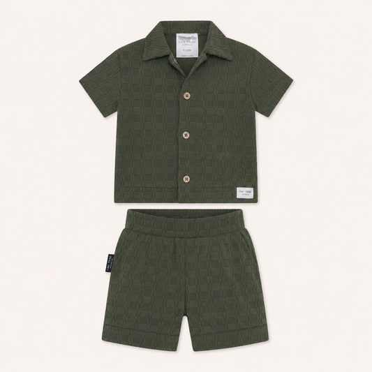 Tiny Tribe Olive Textured Shirt & Shorts Sets