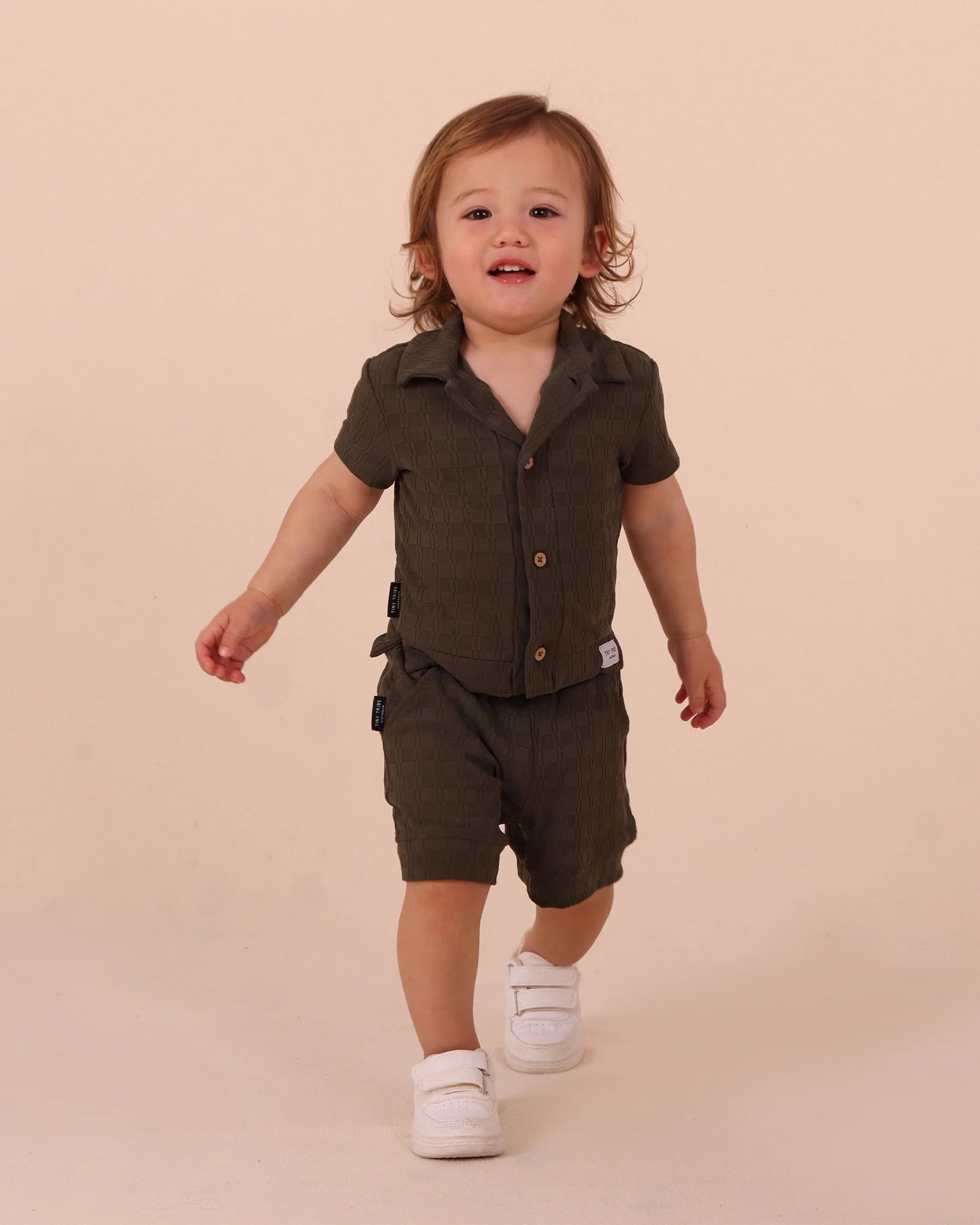 Tiny Tribe Olive Textured Shirt & Shorts Sets