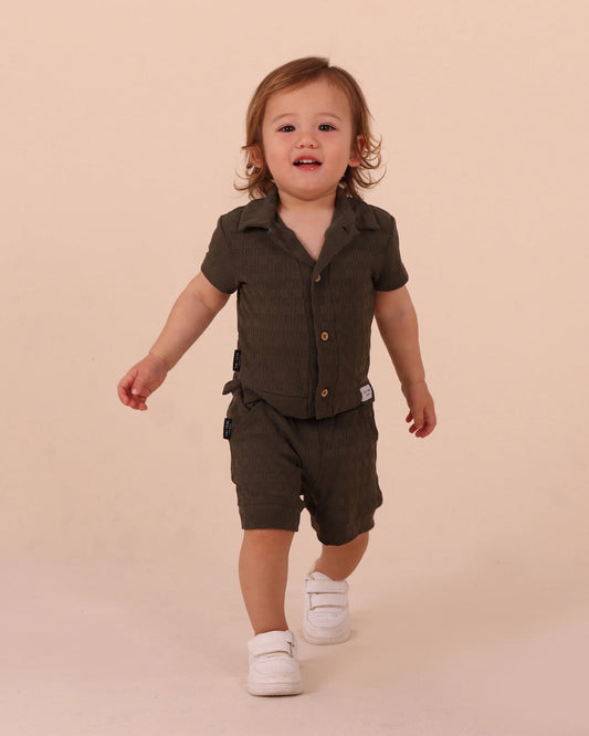 Tiny Tribe Olive Textured Shirt & Shorts Sets