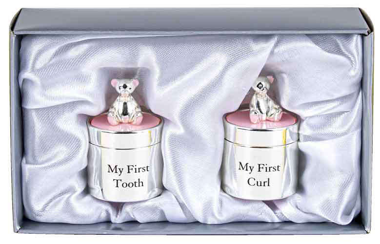 Keepsake Silver Plate Tooth & Curl Box - Pink Or Blue