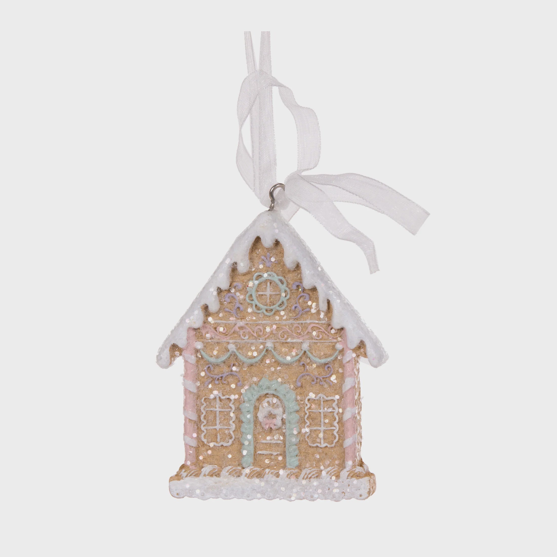 Piped Pastel Gingerbread House Hanging Christmas Ornament