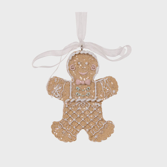 Piped Pastel Gingerbread Man Hanging Christmas Ornament