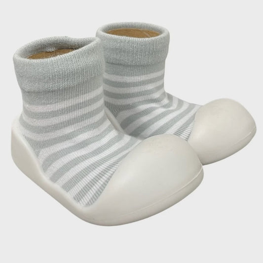 Rubber Soled Socks - Stripe Grey