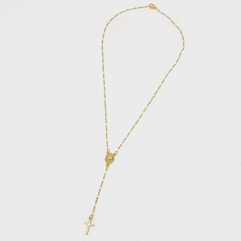 Gold-Plated Stainless Steel Rosary Necklace