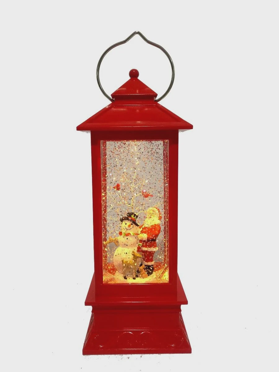 Santa & Snowman Red Glitter Lantern