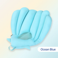 Load image into Gallery viewer, Blue/Ocean Blue Bebe Bleue Sink Bather Shell providing a comfortable, safe bath seat for newborns and infants in a kitchen sink.
