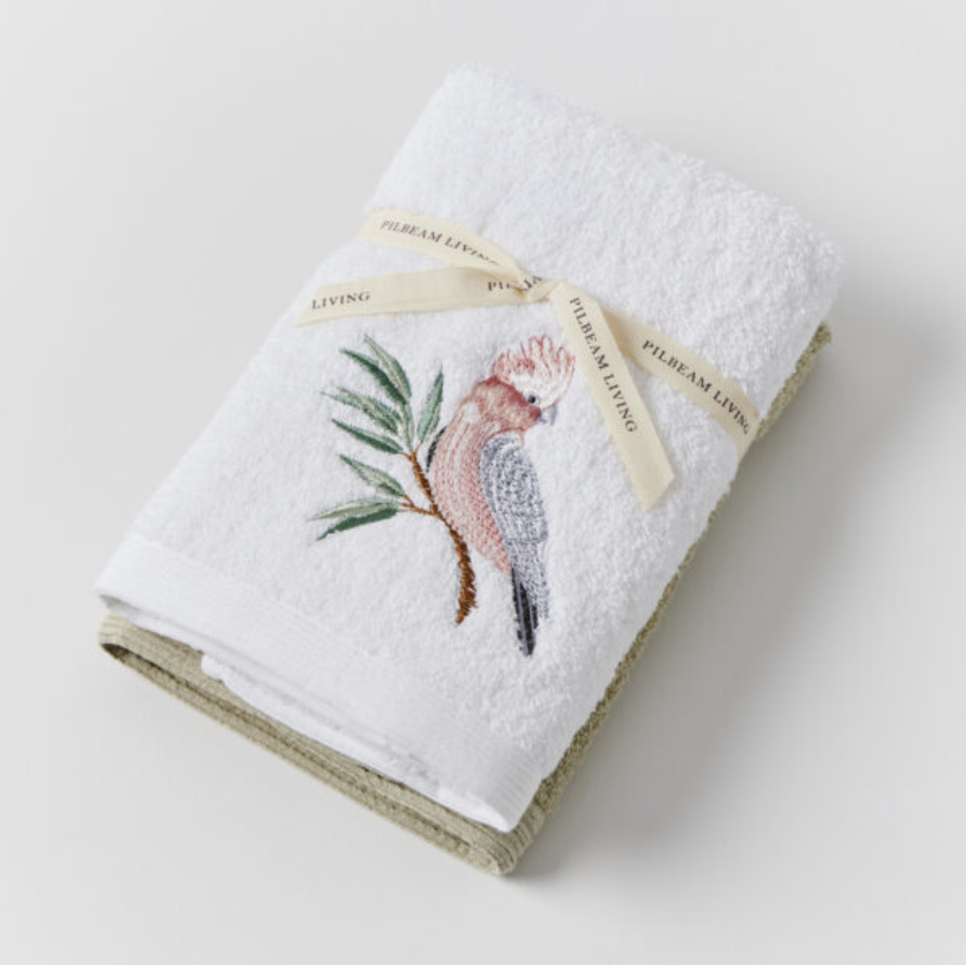 Galah - Embroidered Hand Towel - Set of 2 (1 Plain)