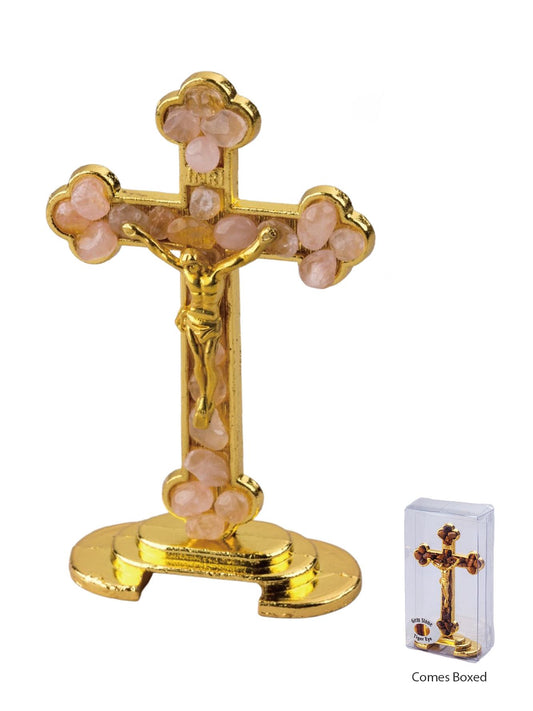 Standing Crucifix Gemstone - Quartz Rose