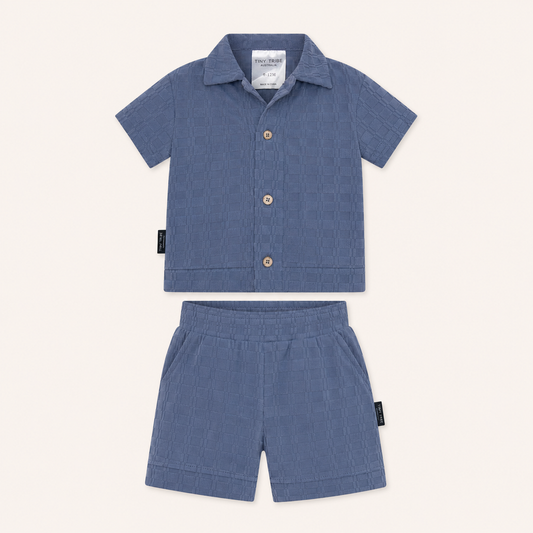 Tiny Tribe Blue Textured Shirt & Shorts Set
