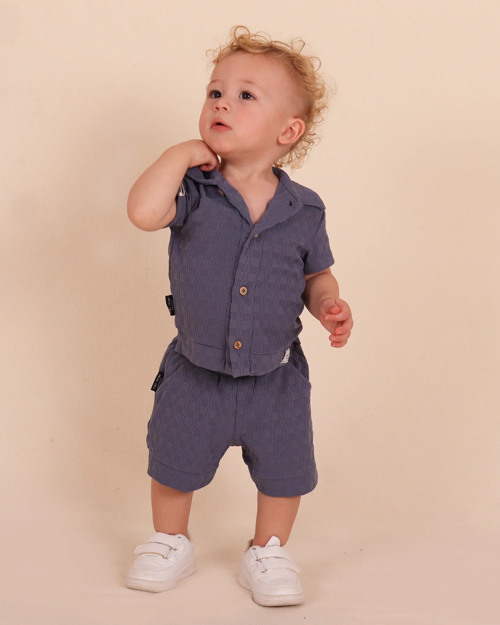 Tiny Tribe Blue Textured Shirt & Shorts Set